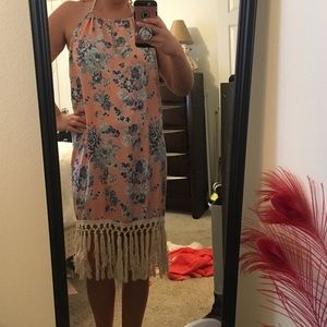 Pink and Blue Hawaiian Print Dress